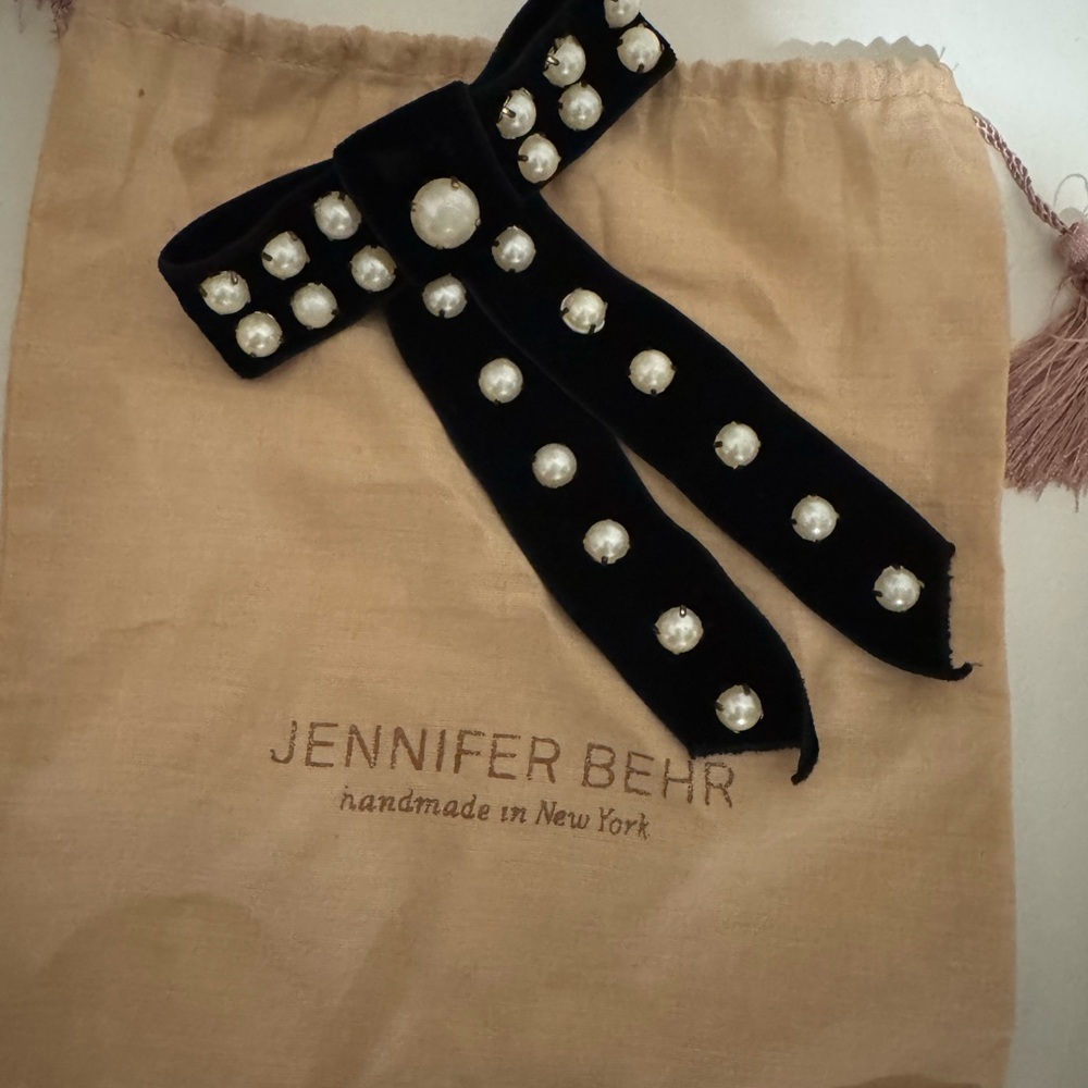 Jennifer Behr Black Velvet Bow with Pearls